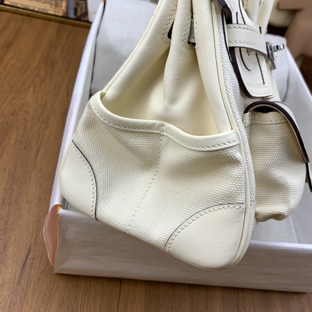 Hermes Cargo Birkin 25CM Limited Edition Canvas Handbag White